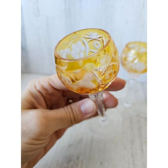 Vintage czech cut glass‎ yellow mini cordial glasses shot wine - Picture 8 of 9